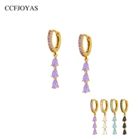 ccfjoyas 925 sterling silver three water drop shaped pendant hoop earrings for women simple cz zircon small hoop earring jewelry