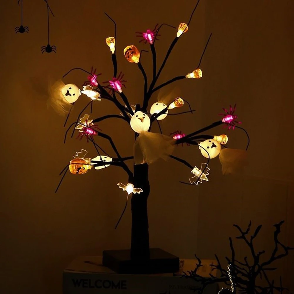 

Светодиодный светильник для Хэллоуина, ночсветильник с тыквой, пауком, деревом, питание от батарейки, Домашняя вечеринка, лампа для фотогра...
