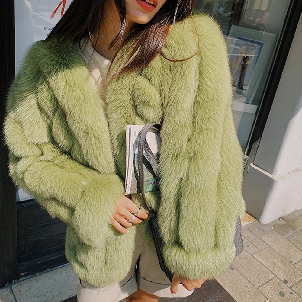 Women Real Fox Fur Jacket Medium Length 2022 Winter New Whole Skin Genuine Fox Fur Coats Female Outwear Fashion Fur Overcoats