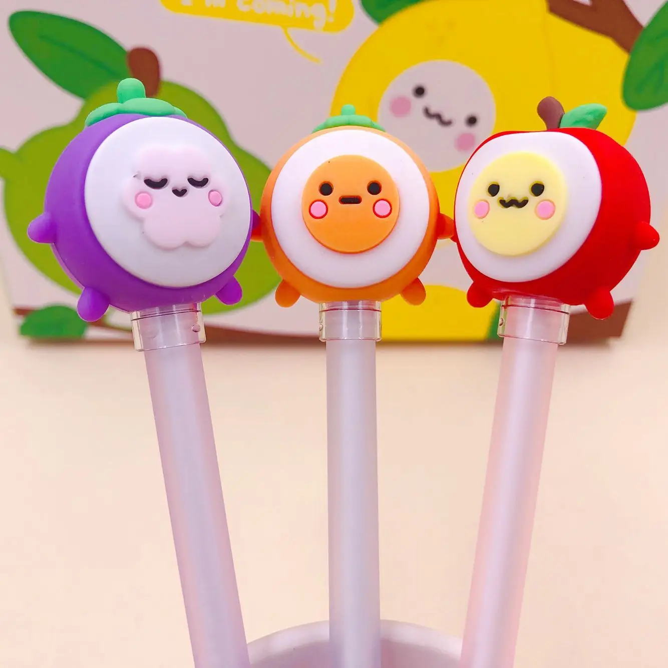 

48pcs Gel Pens Cute fruit black colored kawaii gel-ink pens pens for writing Cute stationery office school supplies