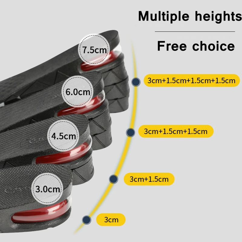 3-7.5cm Height Invisible Increase Insole Height Lift Adjustable Cutting Shoe Heel Insert Women's Men's Universal Insole