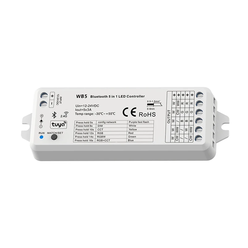 Светодиодный контроллер WB5 Bluetooth-RF 5-в-1 голосовое управление RGB RGBW + CCT цветовая