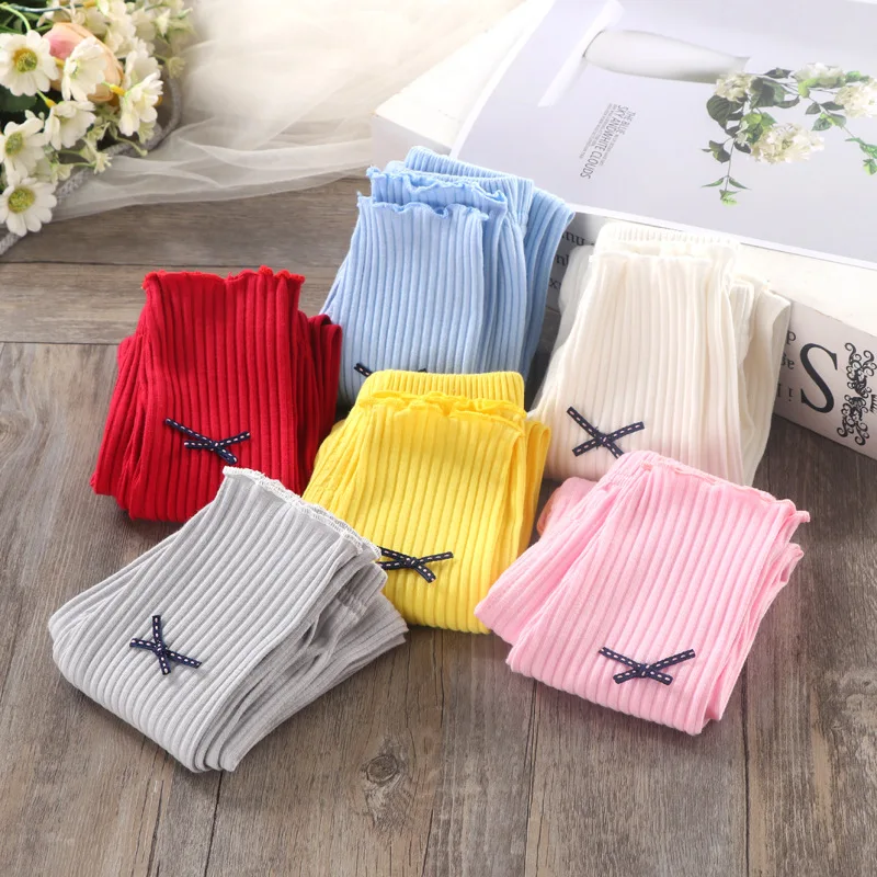 

Spring Autumn Baby Girls Needle Leggings Girl Combed Cotton Ribbed Leggings Baby Soft Lace Knitted Pant