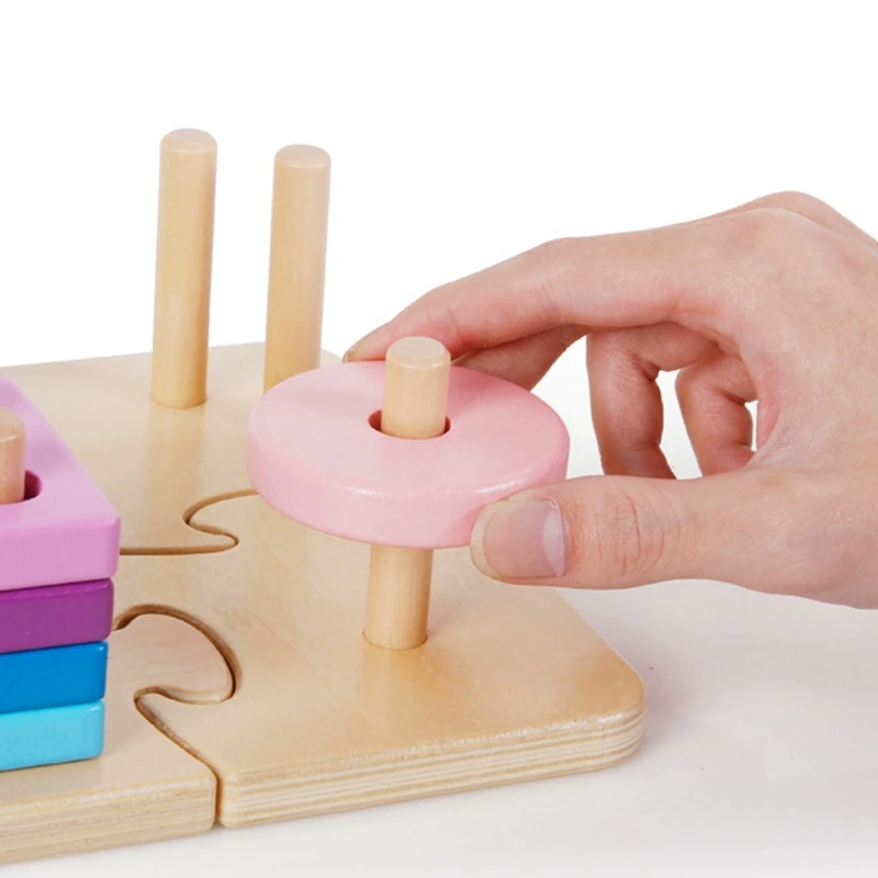 

Wooden Toys Baby Stacking Toys Columns Puzzle Toys Early Education Shape Matching Geometric Building Blocks