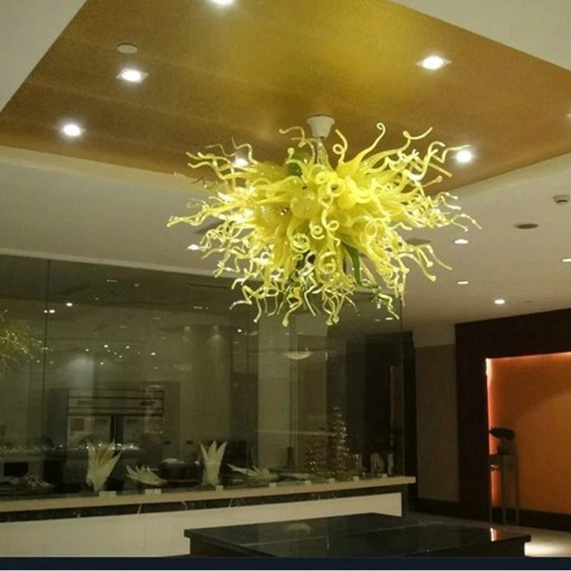 

Mouth Blown Borosilicate Glass Pendant Lamps Chihuly Art Lemon Green Colored Crystal Chandeliers Customized 28 32 Inches