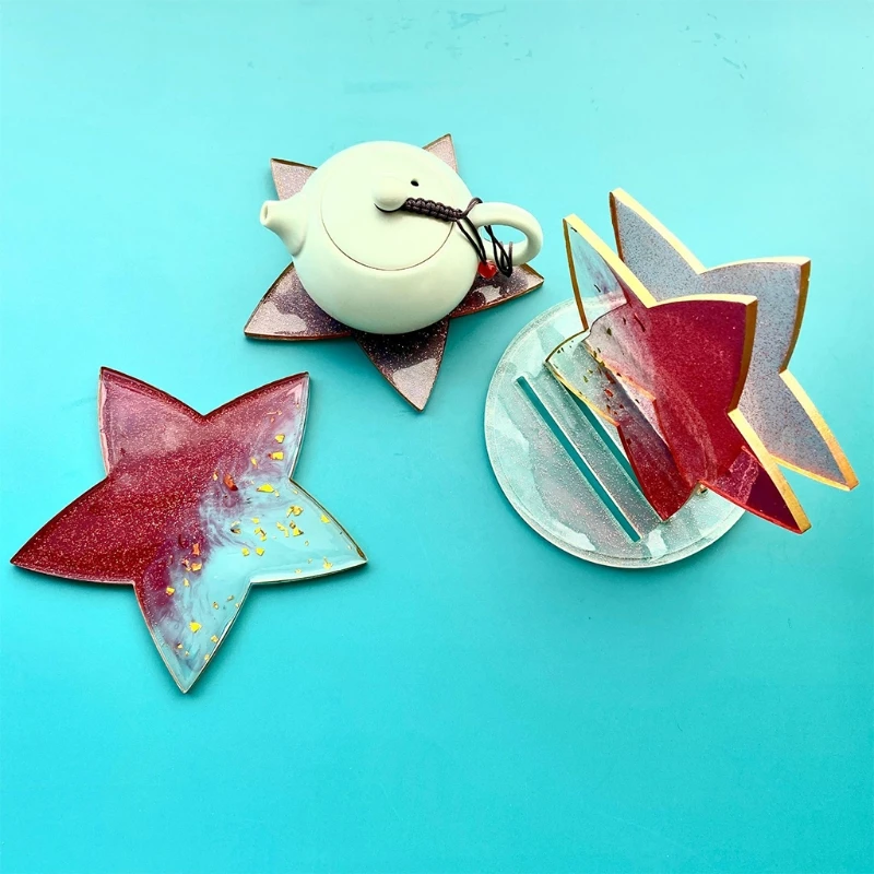

5 Pcs/Set Five-pointed Star Coaster+Cup Mat Holder Epoxy Resin Mold Mug Pad + Storage Base Silicone Mould DIY Crafts Tools