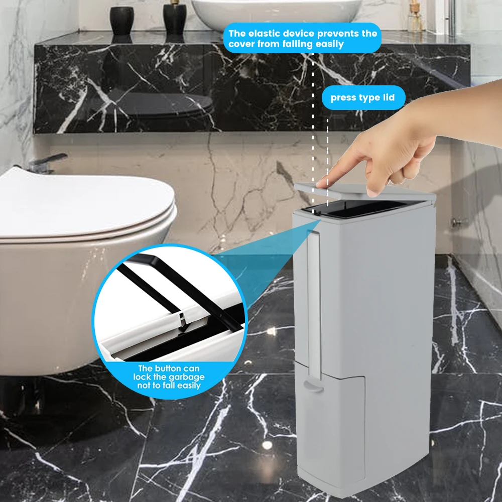 

Toilet Brush Set Bathroom Plastic Waste Bin Dustbin Kitchen Garbage Bucket Trash Bin Household Cleaning Tools