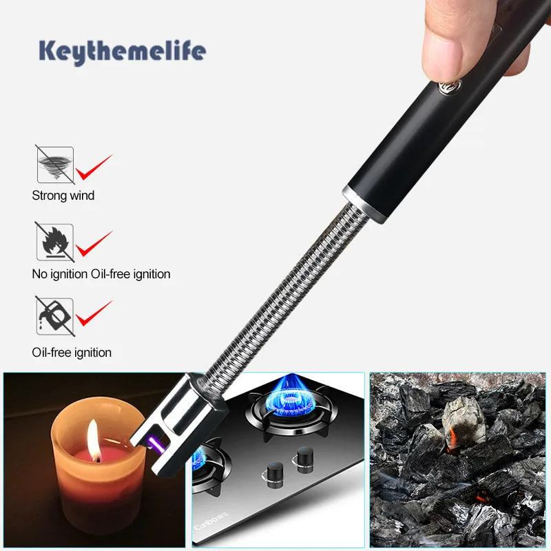 

360 Rotation USB Rechargeable Cigarette Lighters Long Kitchen Arc Lighter Windproof Pulsed Flameless Plasma Lighters For BBQ