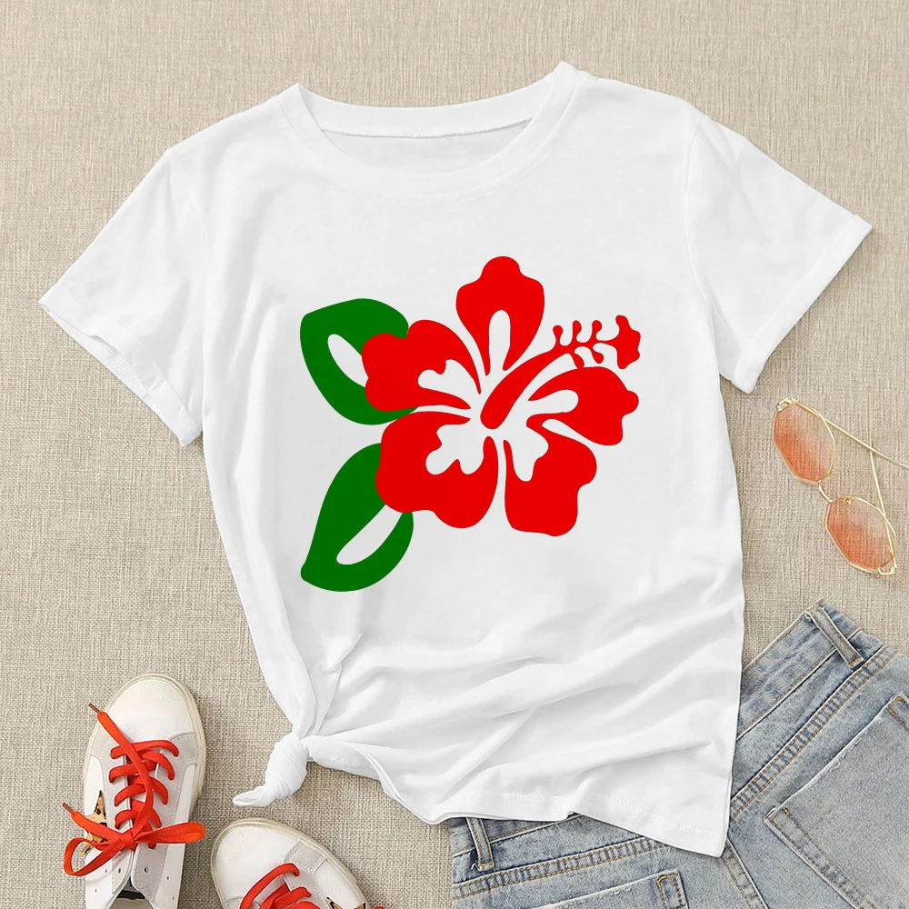 

Women T-shirt Minimalism Red Wildflowers Printed Short Sleeved Comfortable Soothing Autumn 2021 New Arrivals Tshirt Top