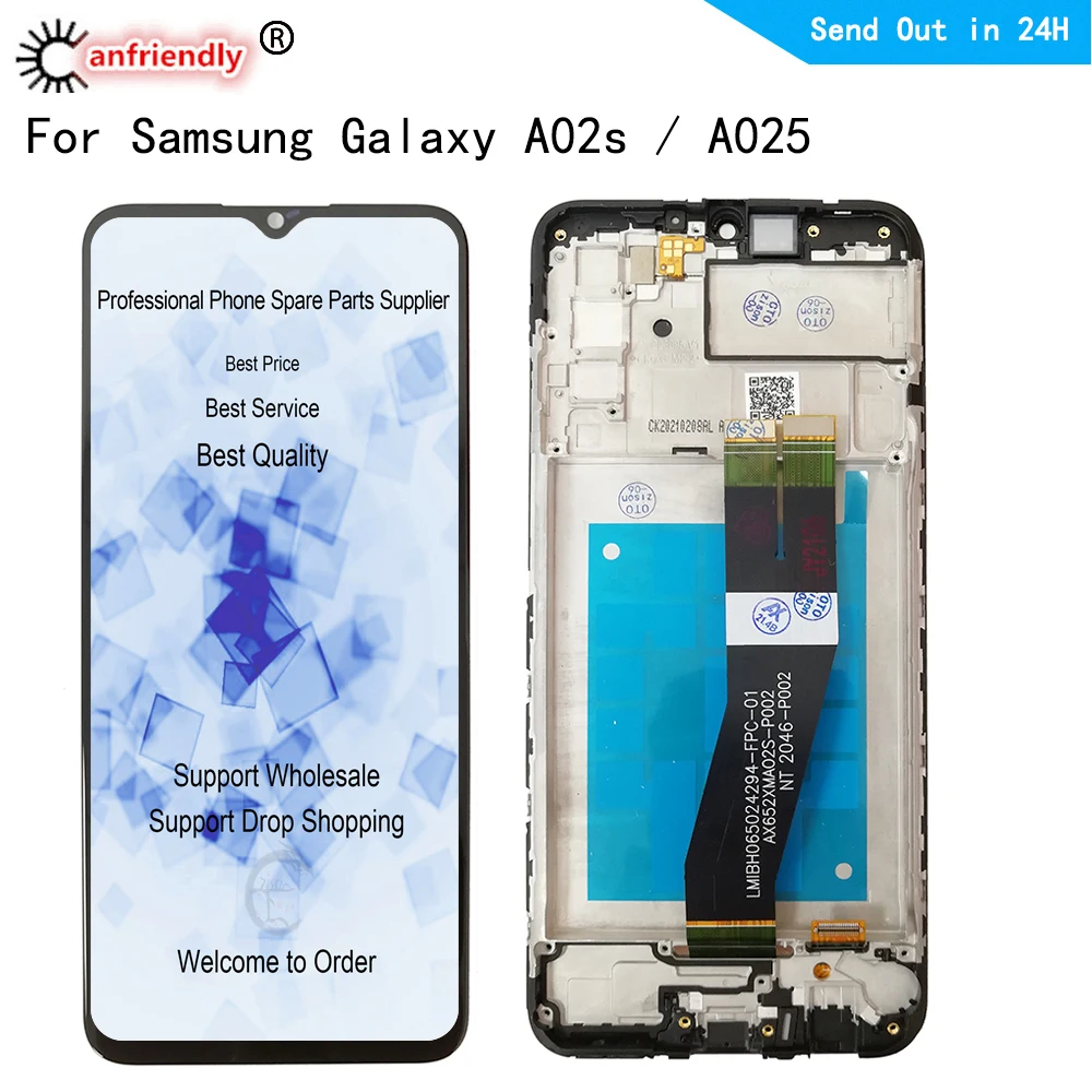 Pantalla LCD de 6,5 pulgadas para m&oacute;vil, digitalizador de pantalla t&aacute;ctil con marco de repuesto para Samsung Galaxy A02S, SM-A025F, A025G, A025M-0