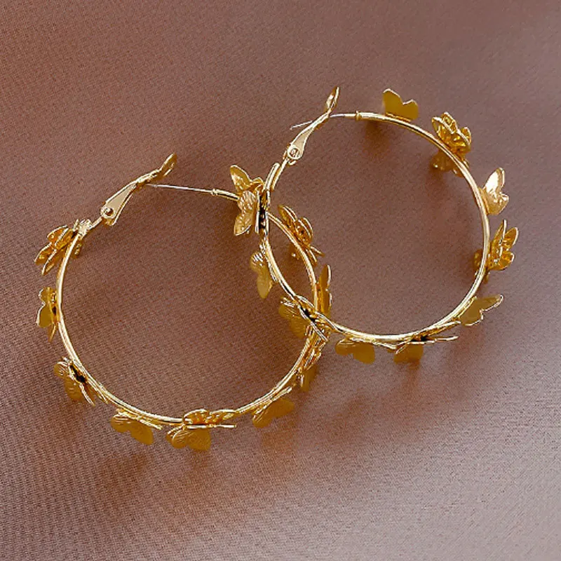 

Fashion Women Big Circle Earring Personality Jewelry Hoop Butterfly Style Earrings Vintage Trendy Piercing Ear Decor Accessories