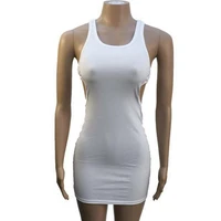 women sexy dress solid color sleeveless cut out backless bodycon mini dress for party