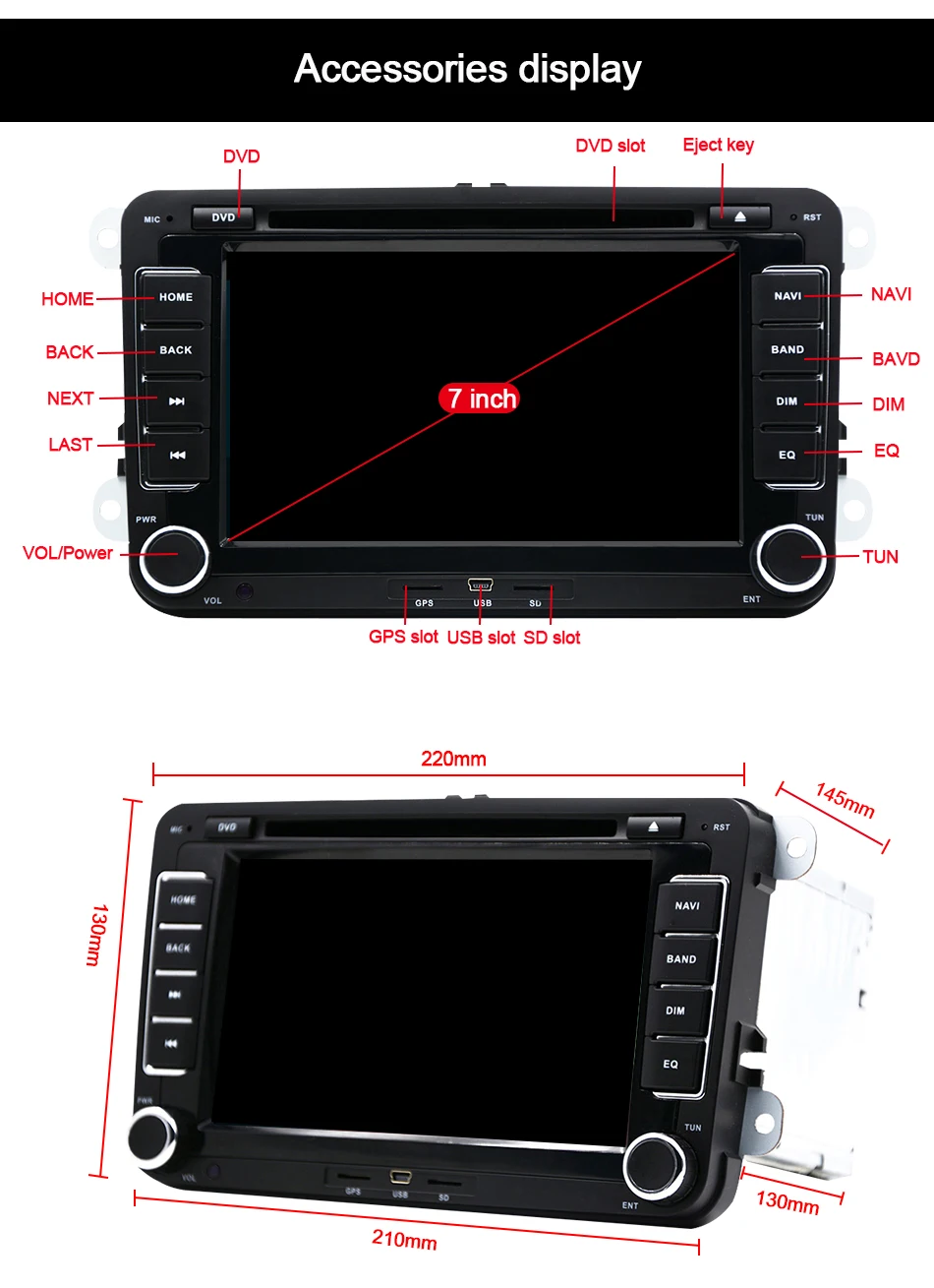 Eunavi 2 Din автомобильный DVD Радио 7 ''HD для VW POLO GTI GOLF 5 6 MK5 MK6 JETTA PASSAT B6 Touran Sharan с gps навигацией Радио RDS