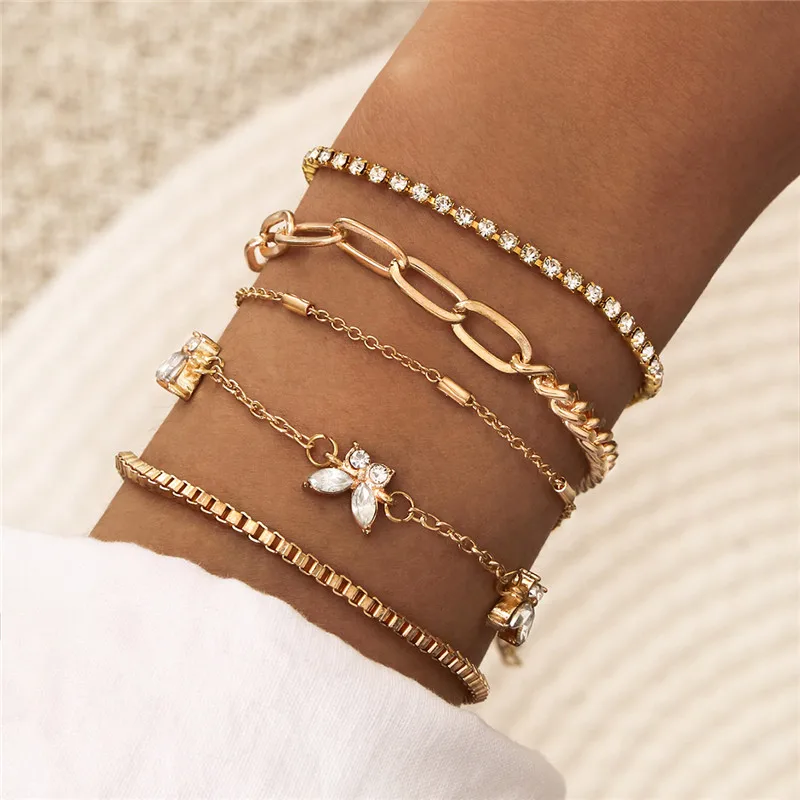 

Letapi bohemia novo link corrente charme pulseira cor do ouro cristal strass borboleta pulseira para jias femininas