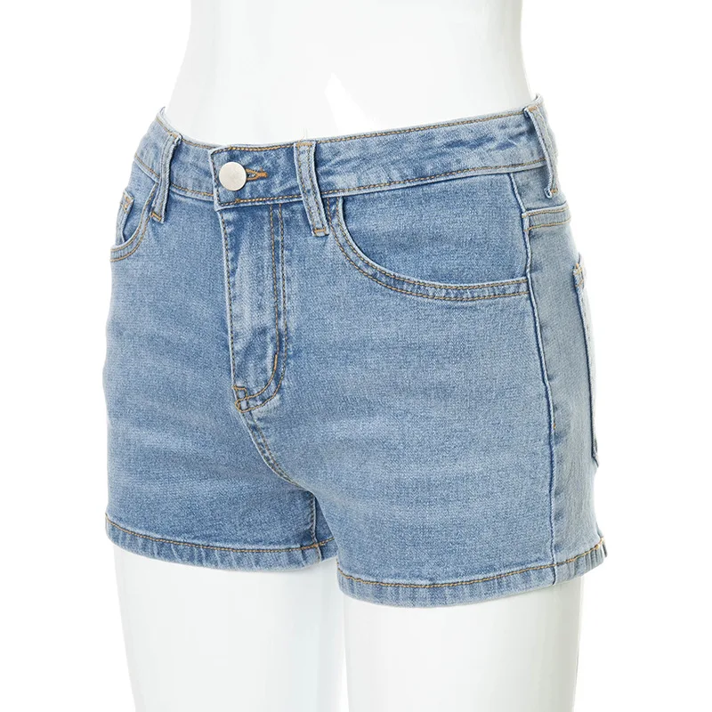 

Casaul Women Jeans Short Pants Bandage Ripped Pale Blue Skinny Streetwear Jeans Pants For Women Outfit