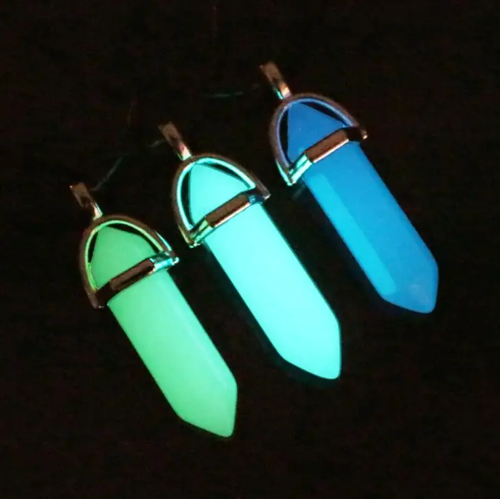 Dark Luminous Stone Fluorescent Hexagonal Column Necklace Natural Crystal Glowing in Dark Bullet Stone Pendant Necklace