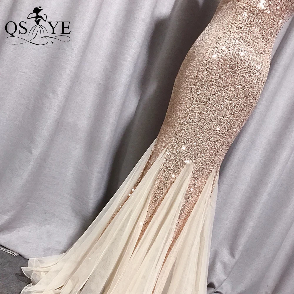 

Gold Mermaid Evening Dress Deep V Neck Women Cheap Evening Gown Ruffles Tail Elegant Party Dress Sequined Glitter Formal Gown