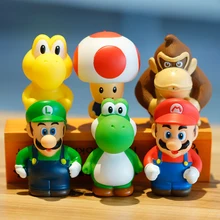 super Mario anime Luigi Mario Bros Yoshi donkey kong mushroom 6pcs collect doll PVC Action Toy Figure Model Kids Birthday Gift