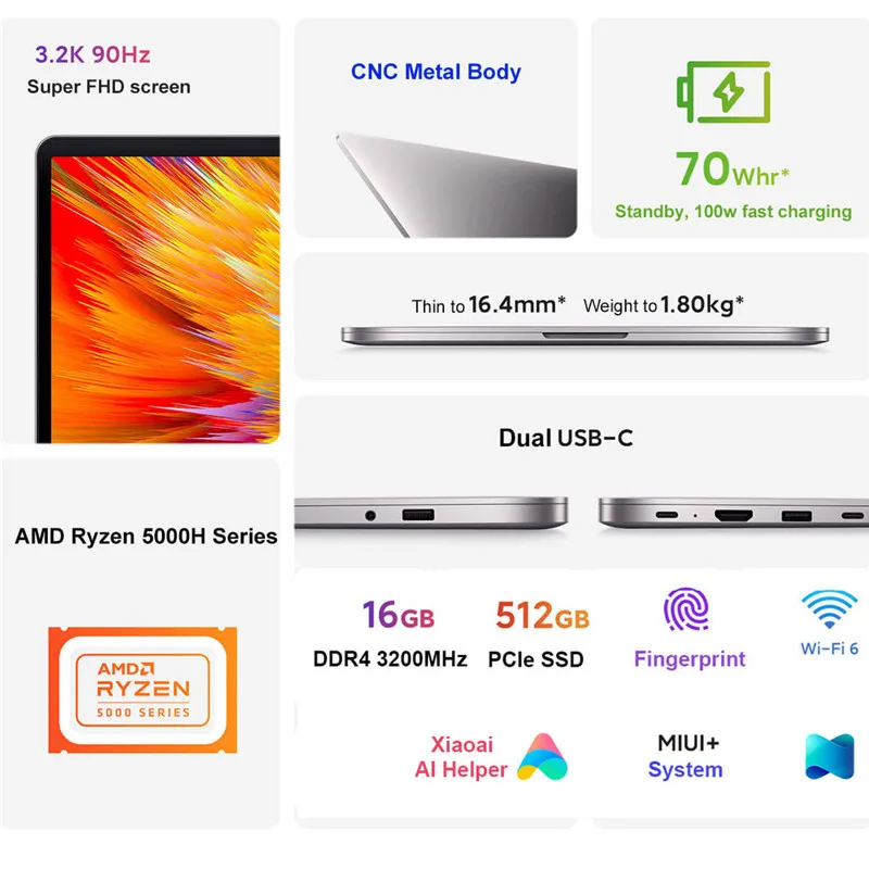 Billig Xiaomi RedmiBook Pro 15 Laptop 15,6 Zoll 3,2 K 90Hz Aktualisieren Rate AMD Ryzen R7-5800H/R5-5600H 16GB 512GB Win10 WIFI 6 PC Notebook