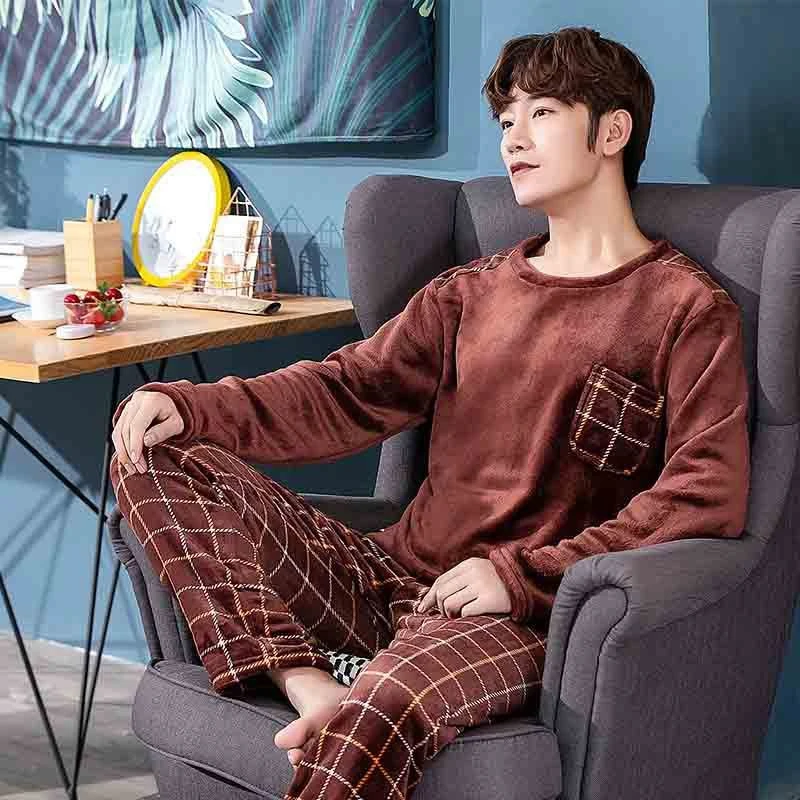 Пижамный комплект мужской фланелевая теплая пижама из кораллового флиса одежда