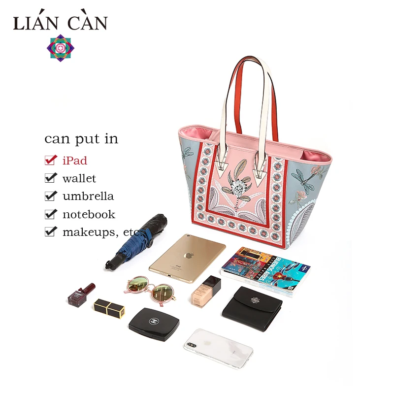 LIAN CAN вместительная Повседневная сумка с вышивкой из натуральной кожи сумки