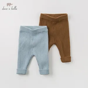 DB11614 dave bella зимние детские штаны унисекс, модные однотонные шерстяные штаны с карманами, детские длинные штаны, штаны для младенцев