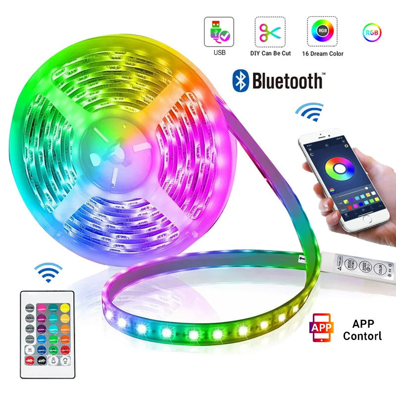 Светодиодная лента USB Bluetooth управление через приложение 5050 RGB смарт-лампа на