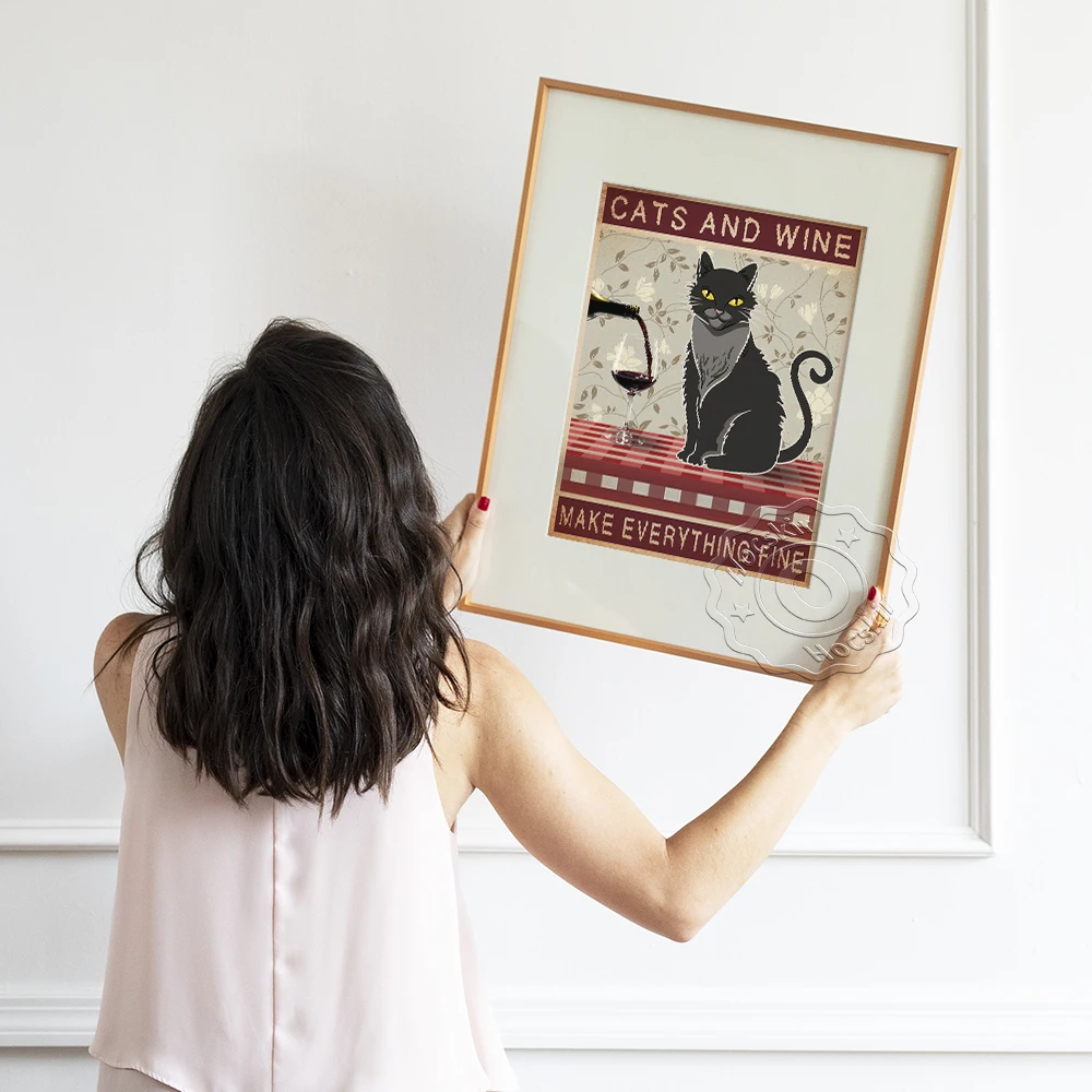Humor Spoof Любовь Кошки цитаты плакат крутая черная кошка питьевое вино холст