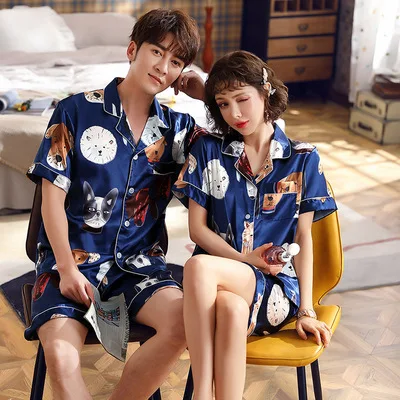 Пижама для пары женский короткий Шелковый комплект из 2 предметов мужские пижамы