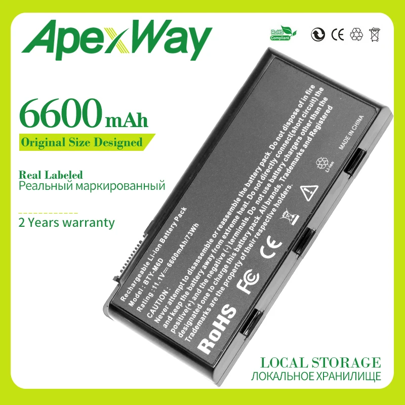Apexway 6600mAh 9 элементов ноутбука аккумулятор для MSI GT783H GX660 GX660DX GX70H GX780R GT70 GT760 GT60 |