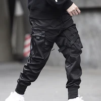 mens cargo harem pants ribbons black side pockets hip hop casual male joggers trousers fashion casual streetwear pants