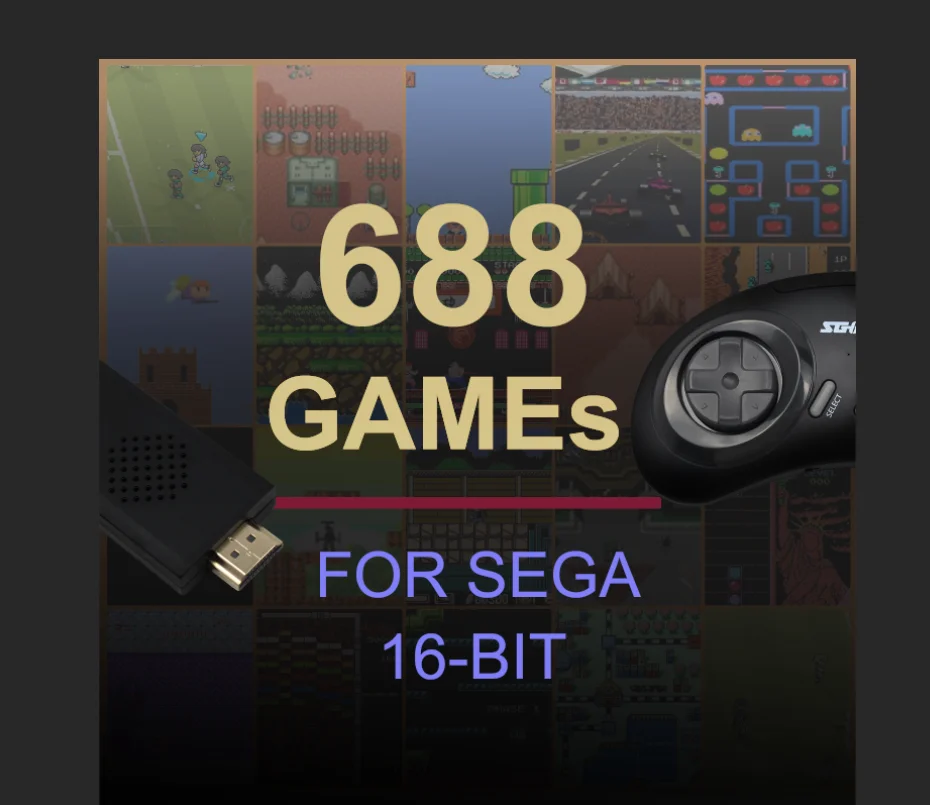 16-битная игровая Ретро консоль MD Genesis для Sega со встроенными 688 + классическими