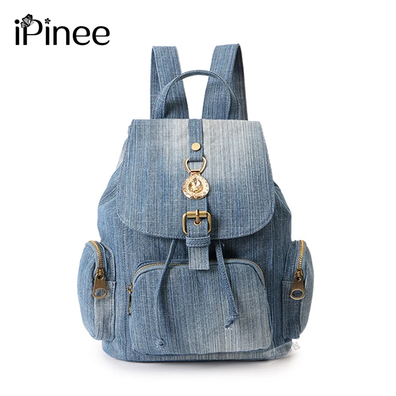 

iPinee Fashion Denim Diamond Decorate Backpack Women Girl Shopping laptop Bag for School College Travel Bag