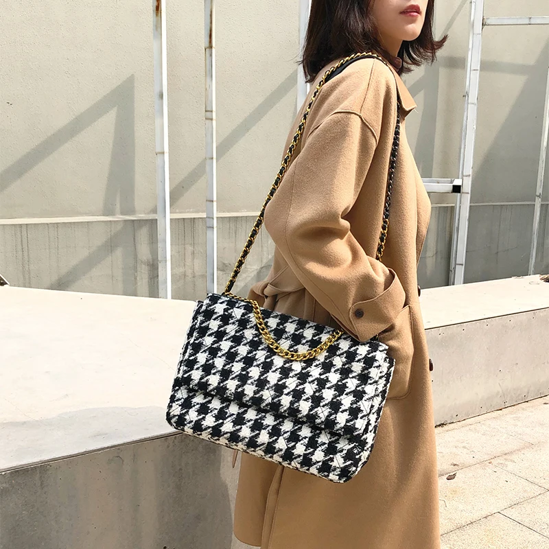 Женские модные шерстяные сумки большие с цепочкой высококачественные дорожные