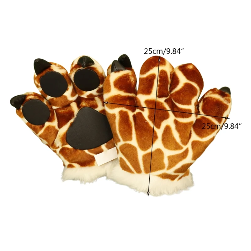 

Adult Kids Funny Giraffe Headband with 3D Animal Paw Plush Gloves Fluffy Stuffed Toys Finger Mittens Cosplay Costume