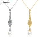 Ожерелье LUOTEEMI с подвеской из большого искусственного жемчуга, женская бижутерия из Кубического циркония для женщин, свадебные подарки для невесты