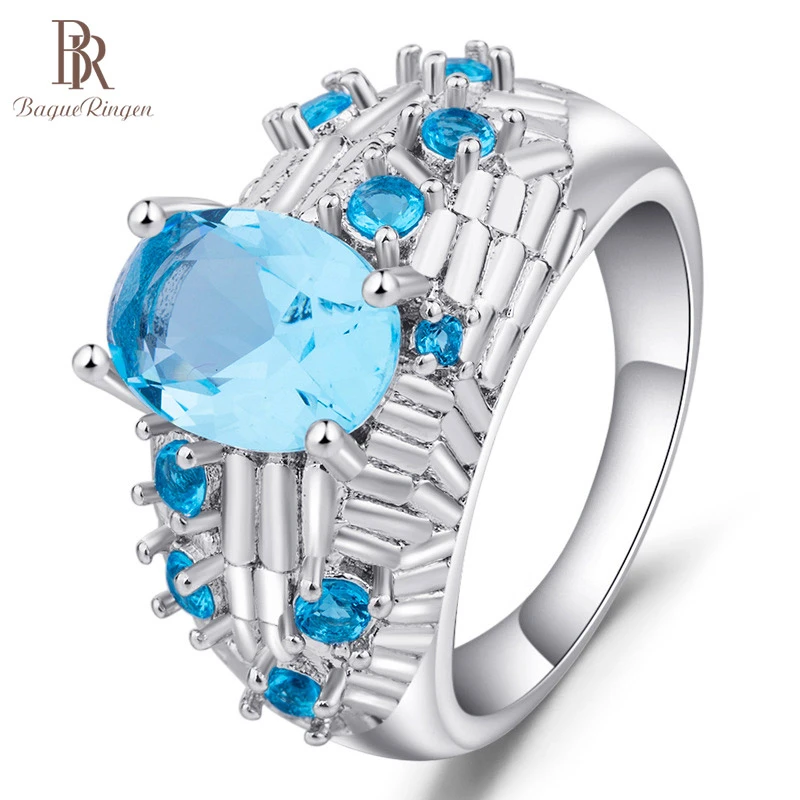 Женское классическое кольцо с сапфиром из серебра 925 пробы размер 6 10|Кольца| |