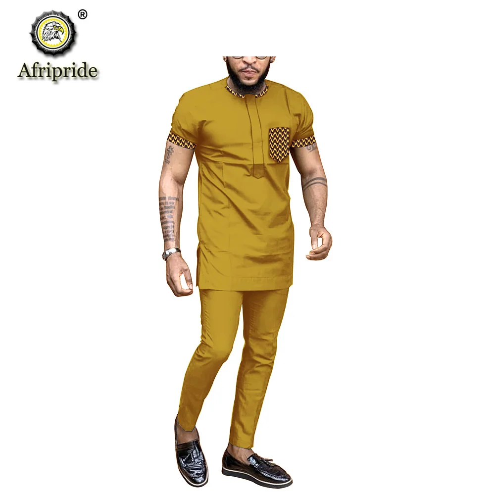 2019 African clothing for men outfit dashiki tops shirts+ pants set print wear clothes outwear ankara blouse AFRIPRIDE S1916007