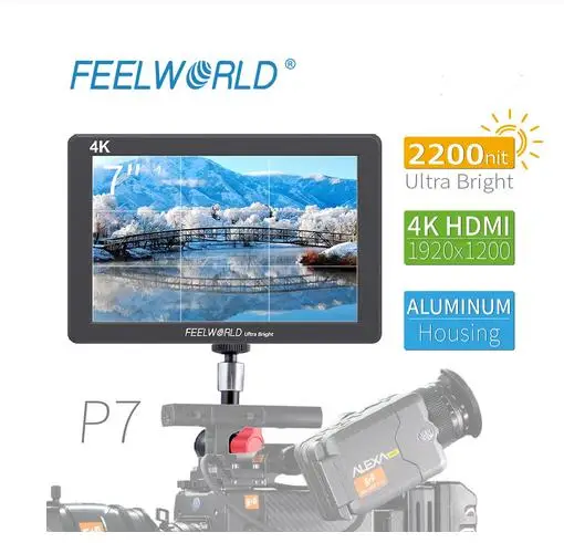 

FEELWORLD P7 7 inch 2200nit Ultra Bright Camera Field Monitor Aluminum Housing 4K HDMI DSLR Monitor 1920x1200 IPS LCD for Camera