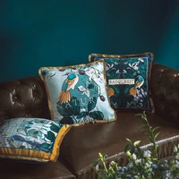 2022 cushion cover decorative pillow case artistic antique forest bird flora luxury velvet tassel sofa chair bedding coussin