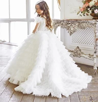 new arrival long flower girl dress for wedding tiered puffy tulle princess first communion dress custom made