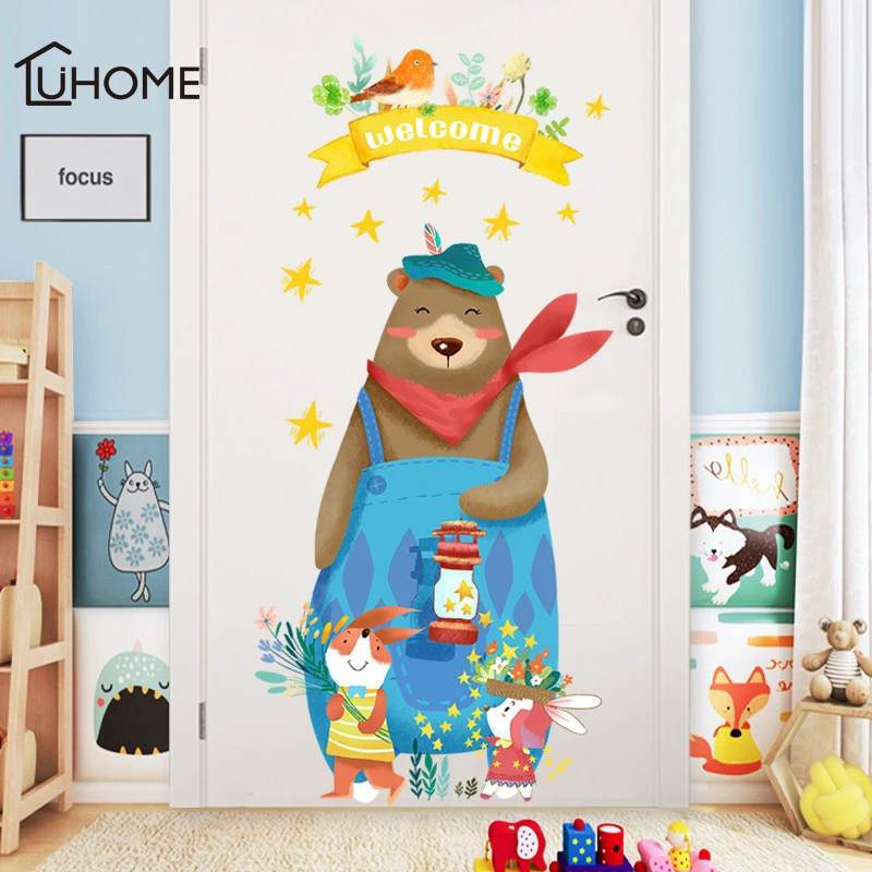 Милый медведь стикер на стену в виде кролика цветные Животные настенные наклейки