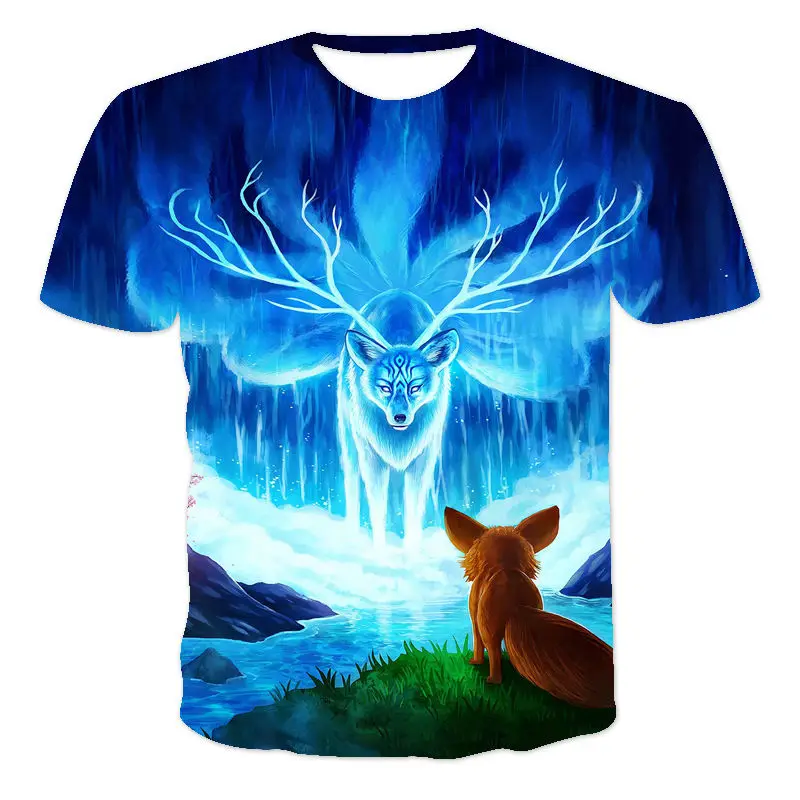 

2021 New 3D Printing Animal Fox Figure Unisex Short Sleeve Personalized Round Neck Pullover XXS-6XL Wholesale