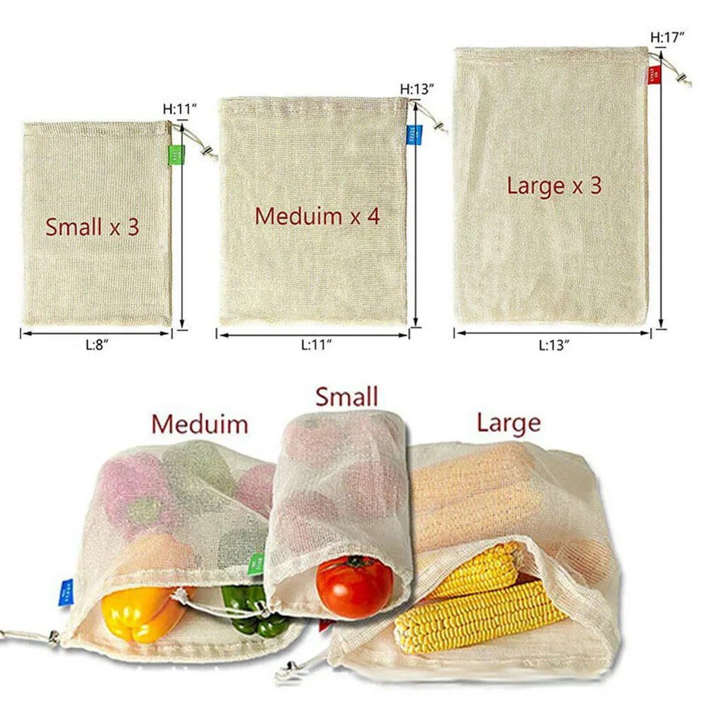 10pcs Home Portable With Drawstring Mesh Bag Fruit Grocery Washable Vegetable Organizer Toys Shopping Storage Reusable Travel | Дом и сад