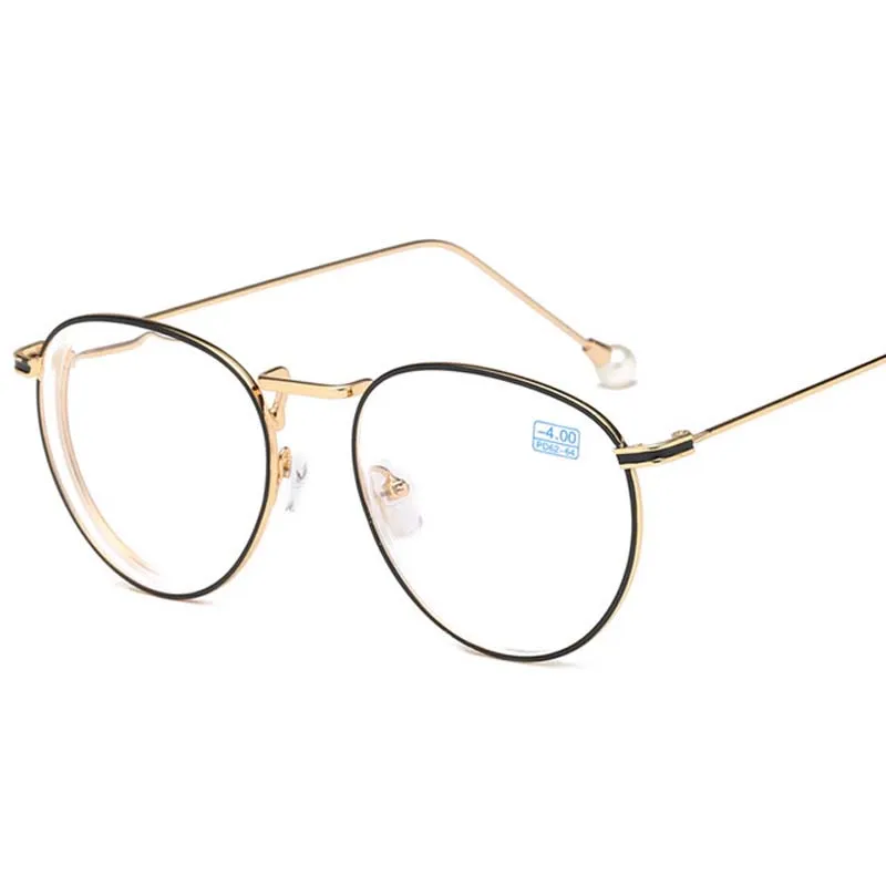 black gold frame Винтажные жемчужные очки, женские круглые очки в металлической оправе, мужские очки, оптические-1,0-1,5-2,0-2,5-3,0-3,5-4,0-4,5-5,0-6,0 - Цвет оправы: black gold frame