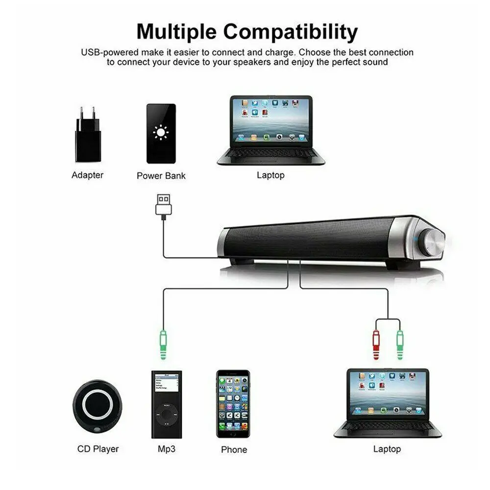 

Wireless Bluetooth Speaker Soundbar Portable Loudspeaker TF Card Subwoofe Music Sound Column with Remote Controller for PC Phone