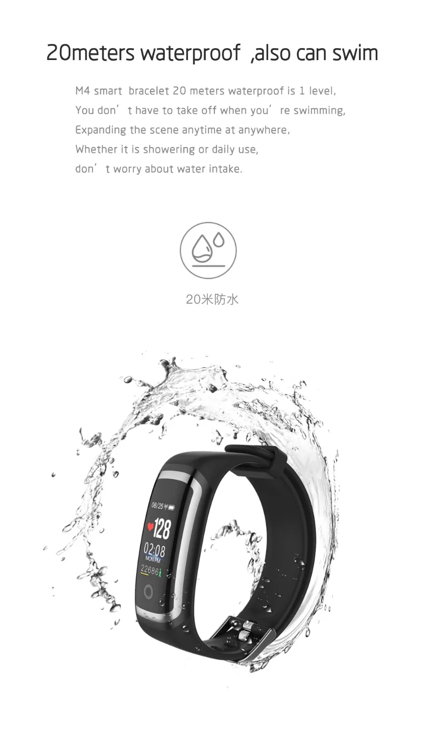Смарт часы браслет M4 0 96 цветной экран водонепроницаемый монитор сердечного