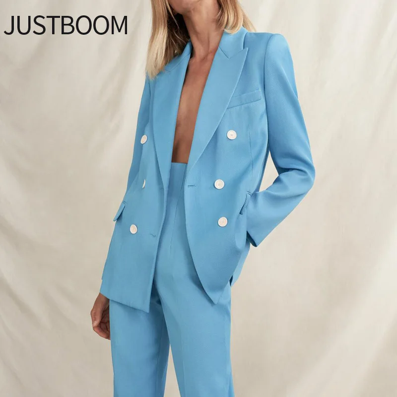 

Women's Blazer Jacket ZA 2021 Brand Designer Casual Blue Petite Double Breasted Longline Blazer Cape Coat Dress Plus Size Fall
