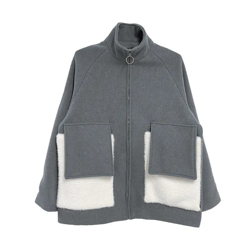 Blue Corduroy sweater zipper coat women's autumn and winter versatile