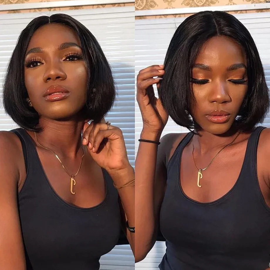 Парик с застежкой 4x4 парик коротким Бобом парики из человеческих волос для